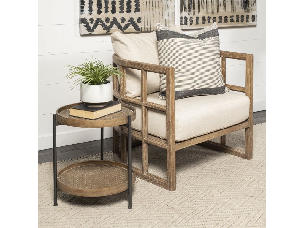 II Tan Fabric Covered Cushioned Demi-Lune Wooden Frame Accent Chair - image 3