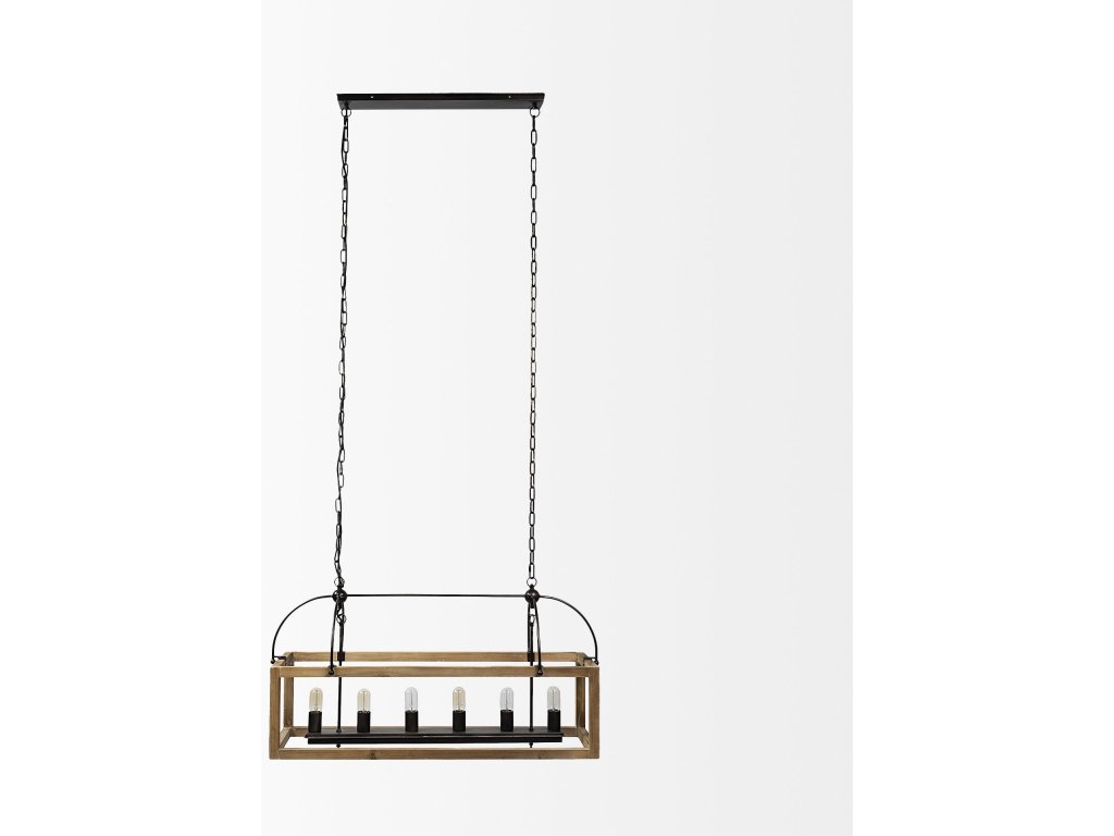 (42"X14.5"X20") Natural Wood Chassis Six Light Chandelier - image 1