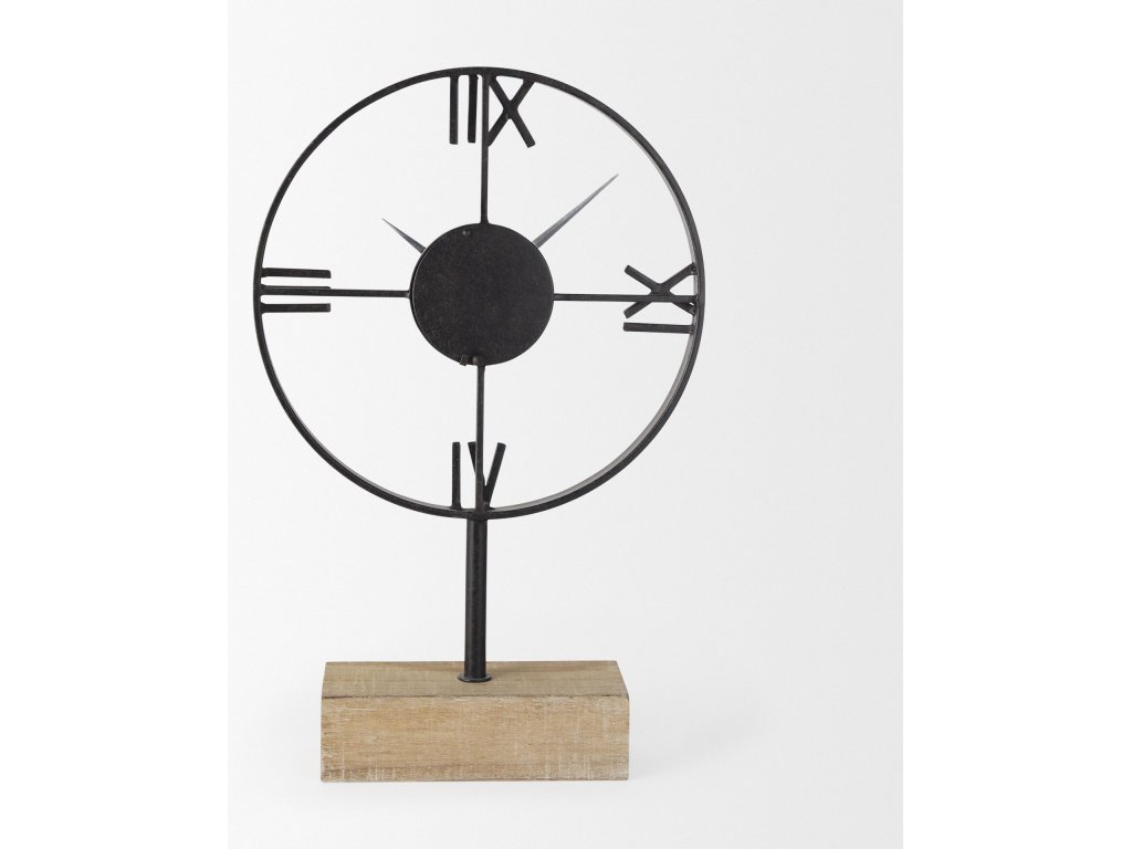 Black Metal/Wood Open Frame Table Clock - image 5