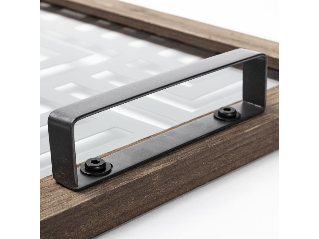 32L x 16W Gray Metal, Wood and Glass Serving Tray - image 5