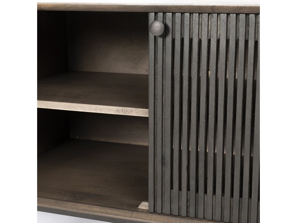 I Two-Toned Brown Solid Wood Tv Stand Media Console With Slated Doors, Tv Up To 82" - image 9
