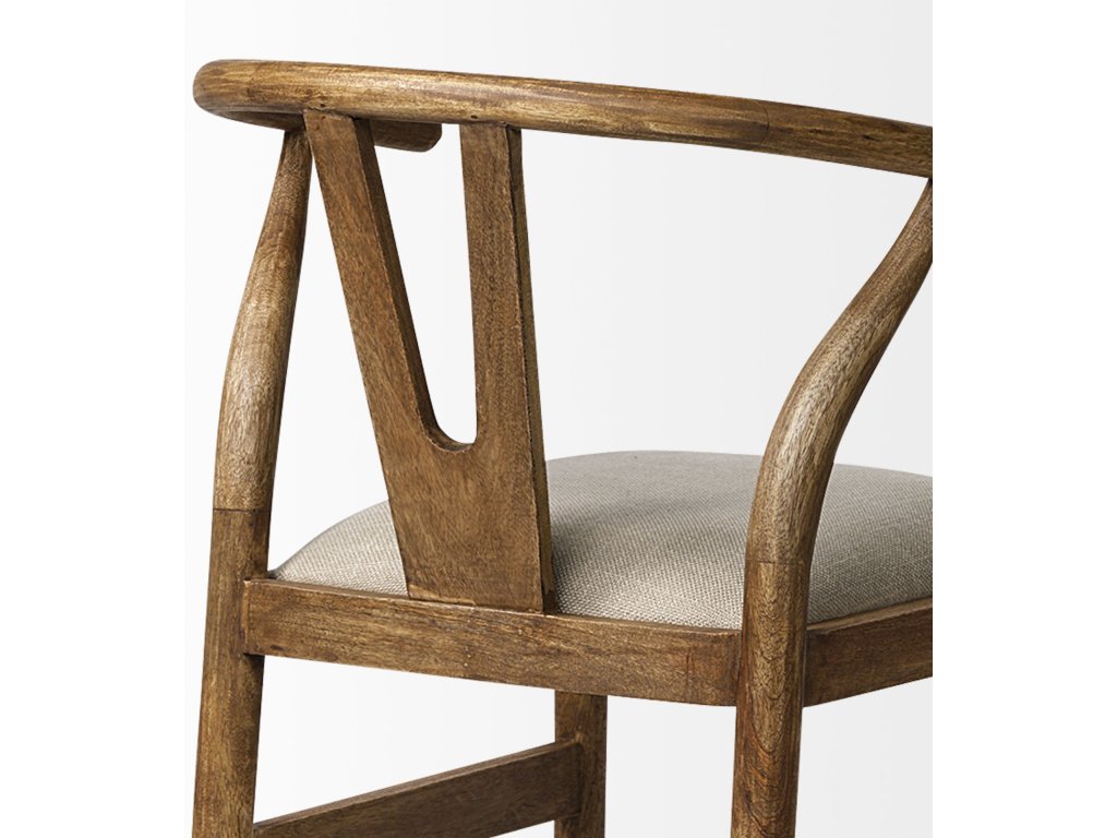 Cream Upholstered Seat Brown Wood Frame Counter Stool - image 8