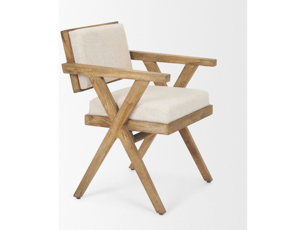 I Cream Fabric Wrap Medium Brown Wooden Frame Dining Chair - image 7
