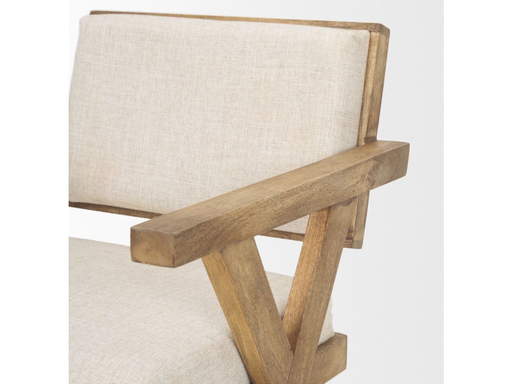 I Cream Fabric Wrap Medium Brown Wooden Frame Dining Chair - image 8