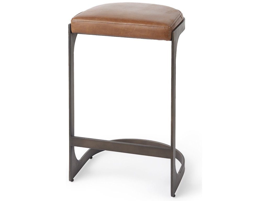 17L x 18W x 28H Brown Leather w/ Metal Frame Counter Stool - main image