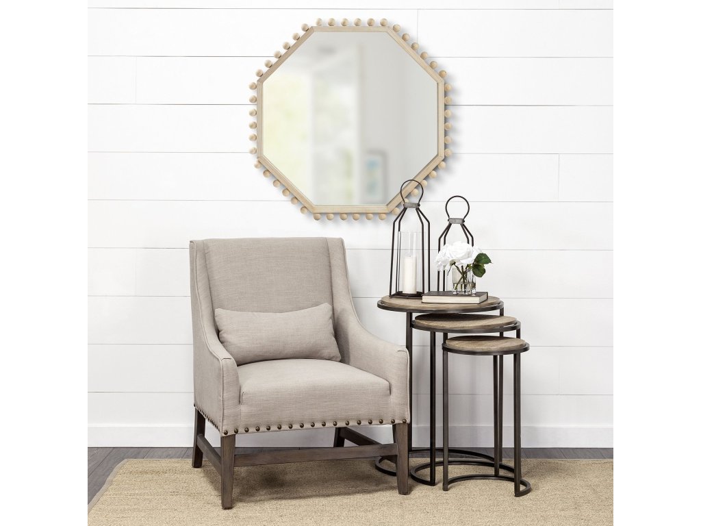 33L x 33H Natural Wood Octagon Frame Mirror - image 1