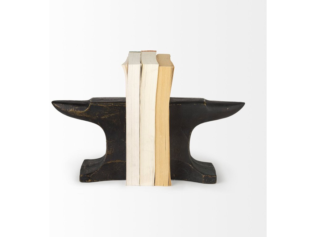 (Set of 2) 12L x 4W Black With Gold Accents Anvil Shaped Bookends - image 2