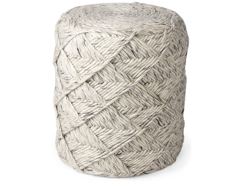 17.7L x 15.7W x 15.7H Beige Chevron Woven Round Pouf - main image