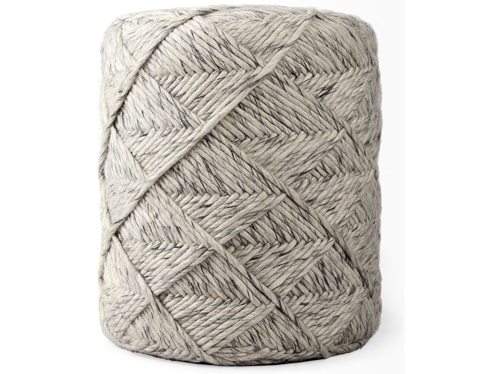 17.7L x 15.7W x 15.7H Beige Chevron Woven Round Pouf - image 1