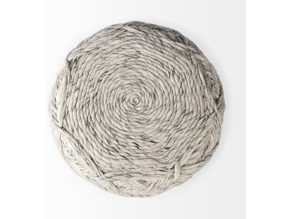 17.7L x 15.7W x 15.7H Beige Chevron Woven Round Pouf - image 2