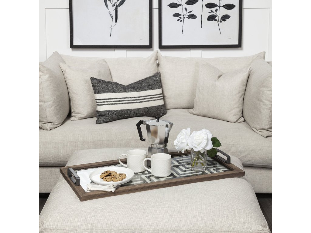32L x 16W Gray Metal, Wood and Glass Serving Tray - image 1