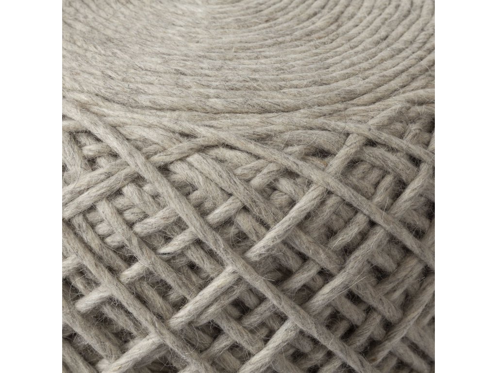 Oatmeal Handwoven Wool Cylindrical Pouf - image 5