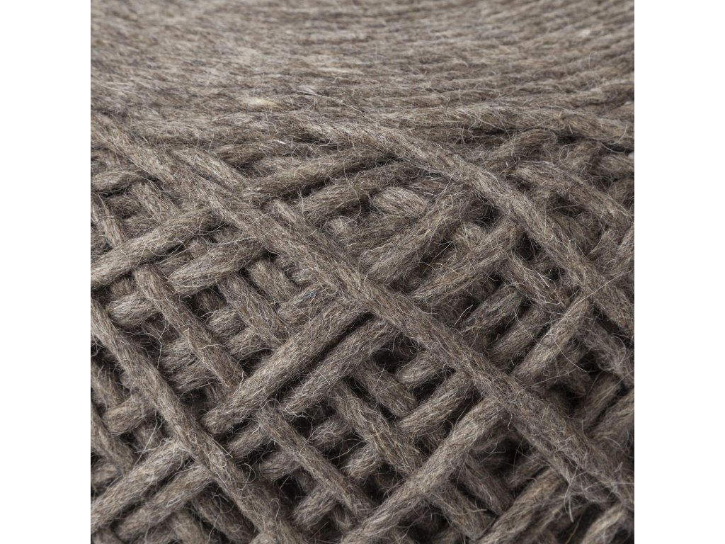 Dark Brown Handwoven Wool Cylindrical Pouf - image 3
