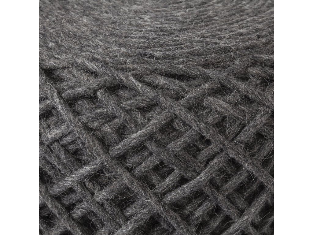 Dark Gray Handwoven Wool Cylindrical Pouf - image 6