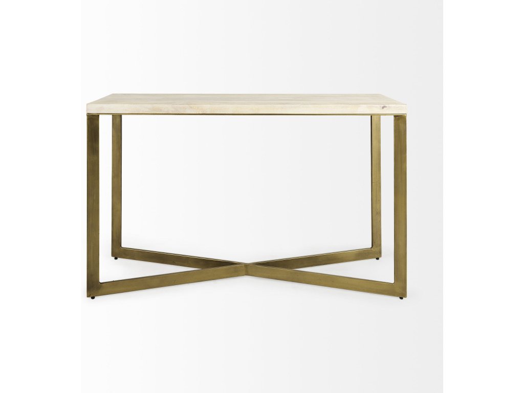 50L x 15W x 30H Beige Finished Wood w/Gold Metal Base Console Table - image 4