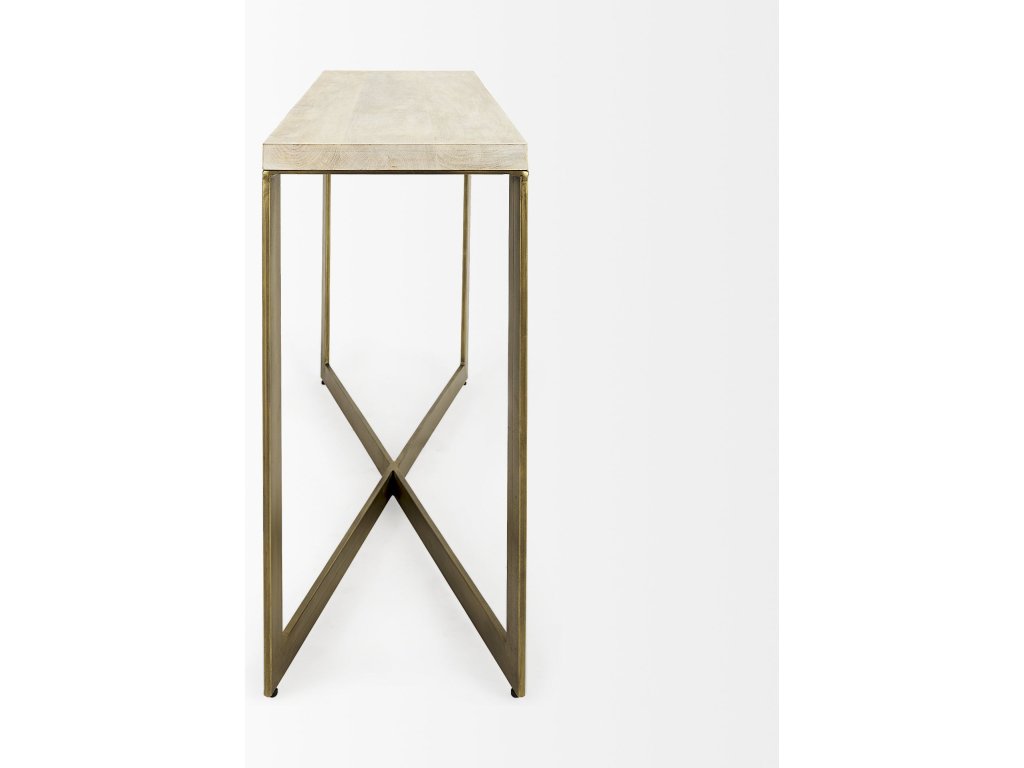 50L x 15W x 30H Beige Finished Wood w/Gold Metal Base Console Table - image 5