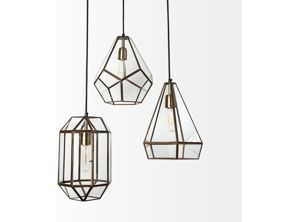 9.5X12.5 Gold Metal and Glass Pyramid Pendant Light - image 5