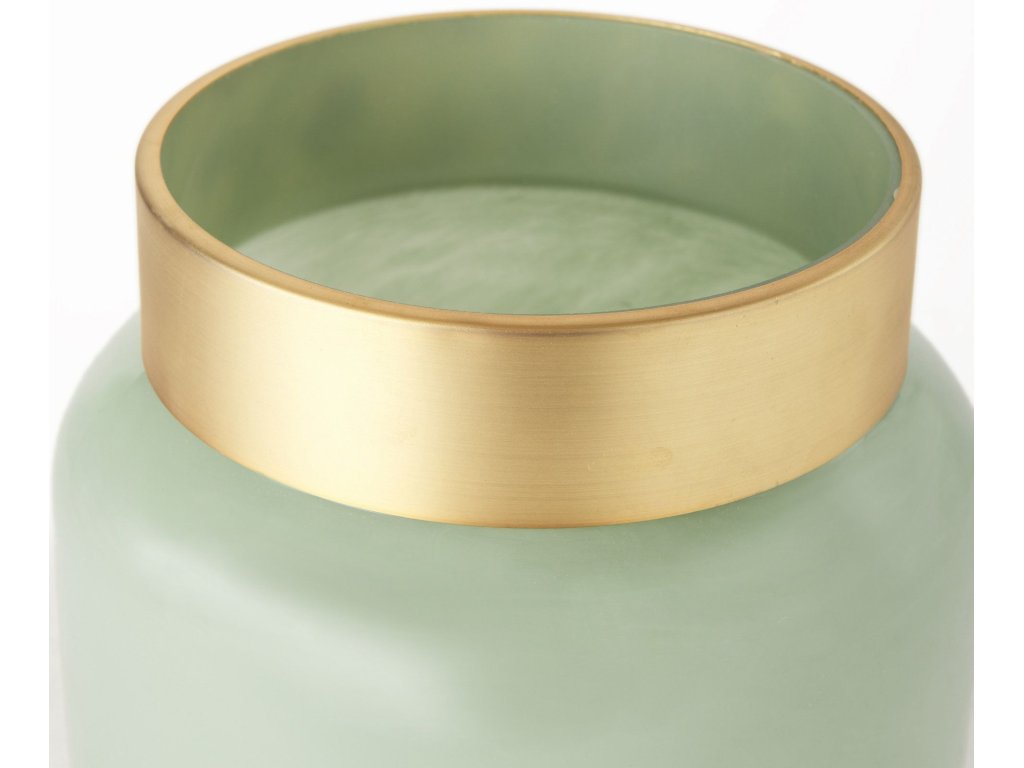 9.9L x 9.9W x 9.6H Green Glass Vase w/Matte Gold Metal Neck Cuff - image 3