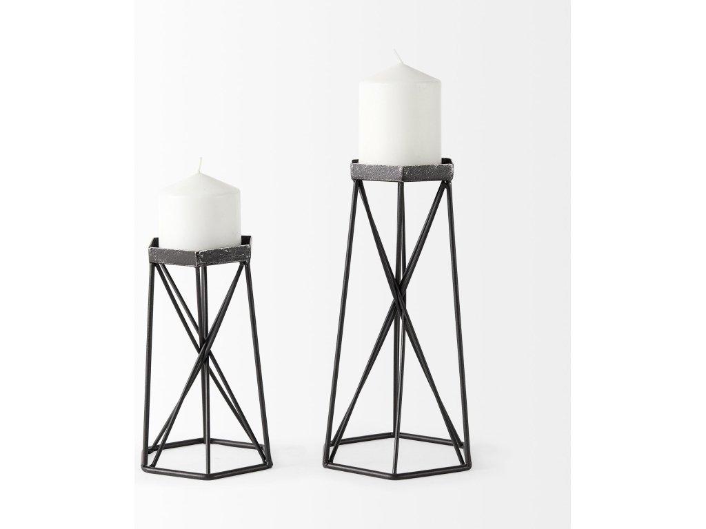 II Large Antiqued Metal Hexagonal Table Candle Holder - image 5