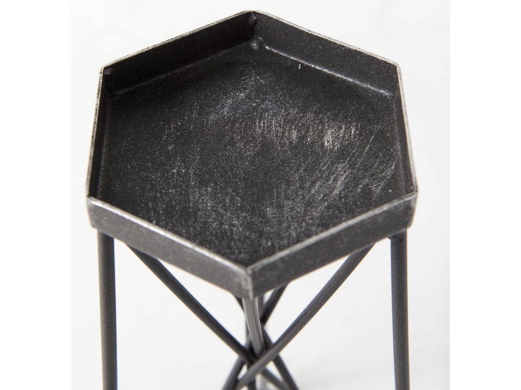 II Large Antiqued Metal Hexagonal Table Candle Holder - image 7