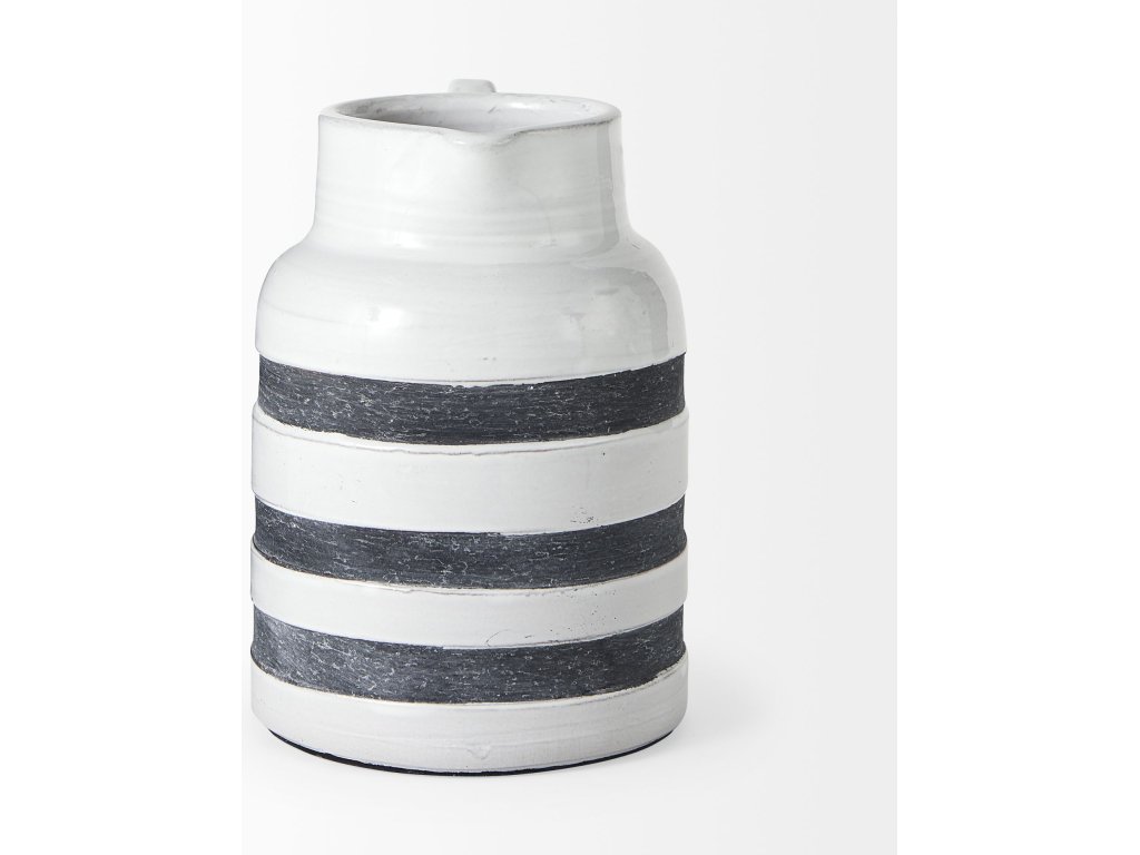 II Large White w/ Charcoal Stripes Ceramic Jug - image 2