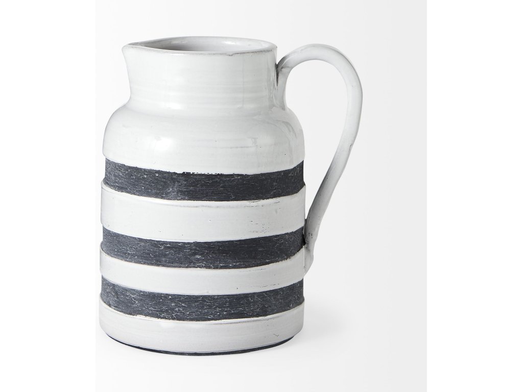 II Large White w/ Charcoal Stripes Ceramic Jug - image 3