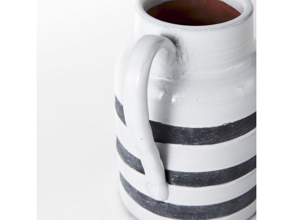 II Large White w/ Charcoal Stripes Ceramic Jug - image 7