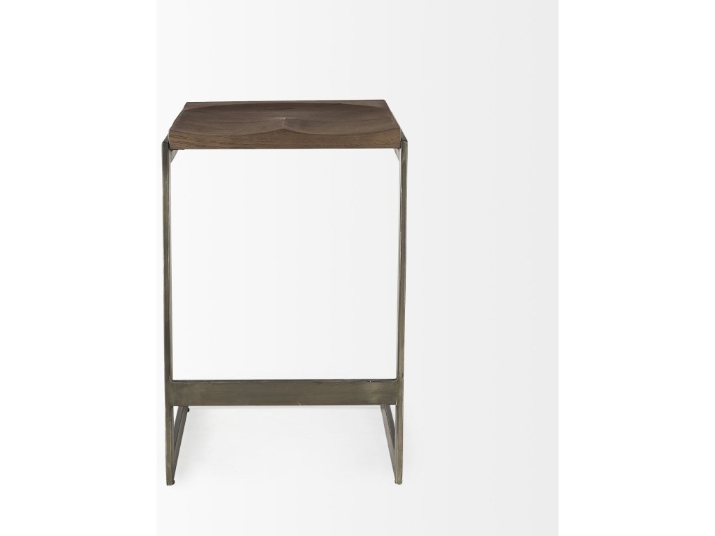 17L x 17W x 26H Medium Brown Wood w/ Antique Nickel Finished Metal Frame Counter Stool - image 2