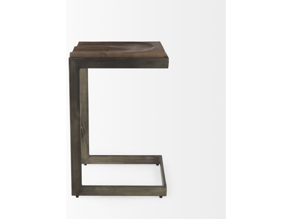 17L x 17W x 26H Medium Brown Wood w/ Antique Nickel Finished Metal Frame Counter Stool - image 3
