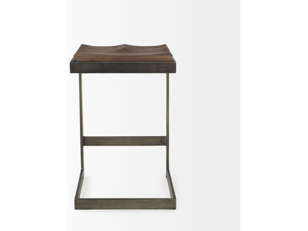 17L x 17W x 26H Medium Brown Wood w/ Antique Nickel Finished Metal Frame Counter Stool - image 4