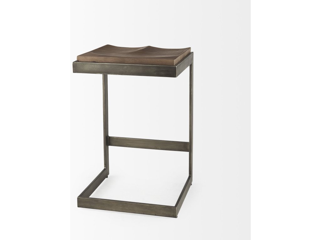 17L x 17W x 26H Medium Brown Wood w/ Antique Nickel Finished Metal Frame Counter Stool - image 5