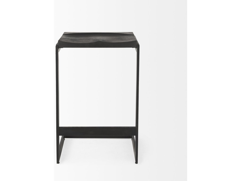 17L x 17W x 26H Black Wood w/ Black Metal Base C-Shape Counter Stool - image 2