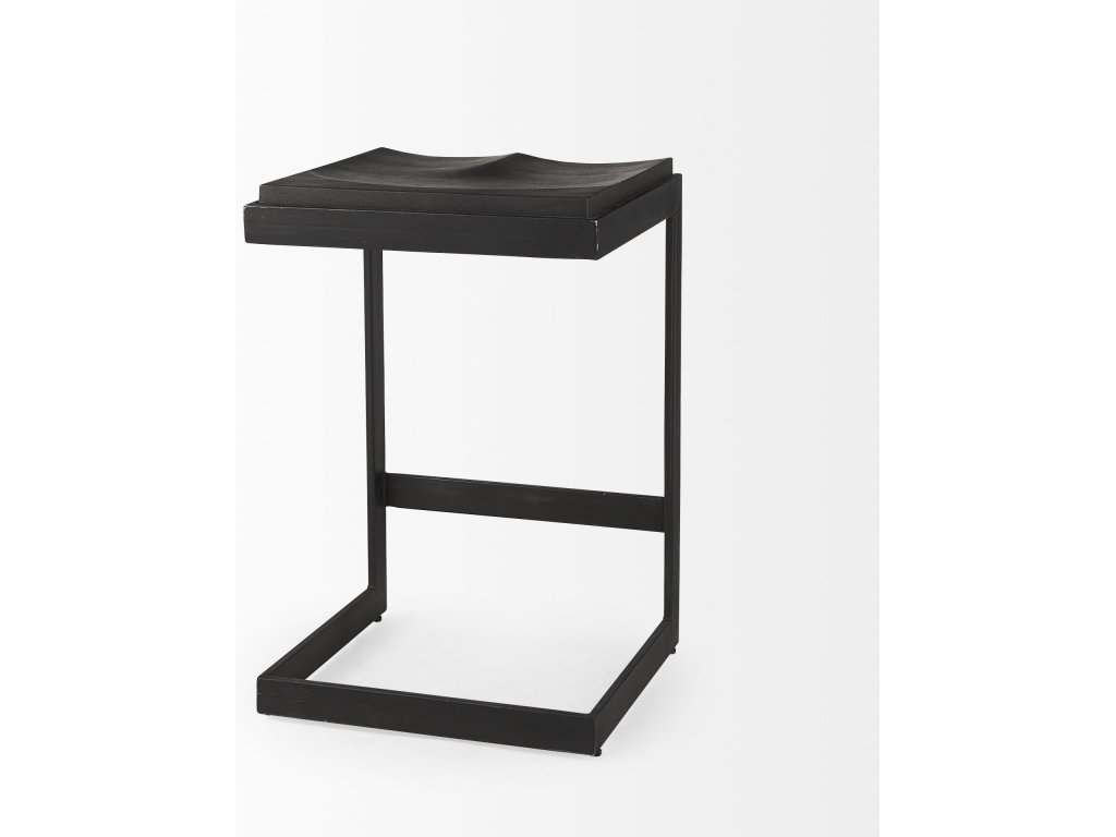 17L x 17W x 26H Black Wood w/ Black Metal Base C-Shape Counter Stool - image 5