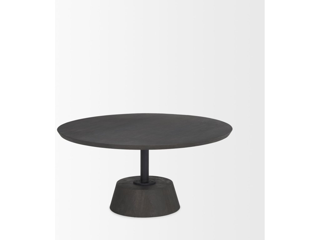 34L x 34W x 16H Dark Brown Wood w/ Black Metal Pedestal Base Round Coffee Table - image 4