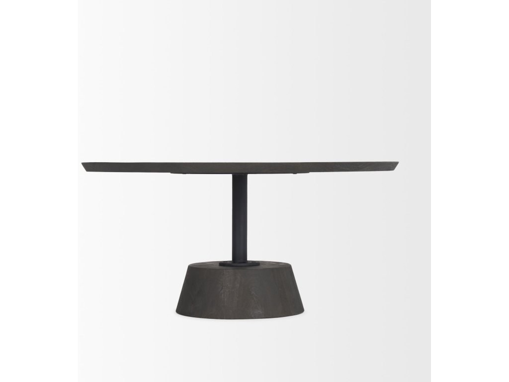 34L x 34W x 16H Dark Brown Wood w/ Black Metal Pedestal Base Round Coffee Table - image 5