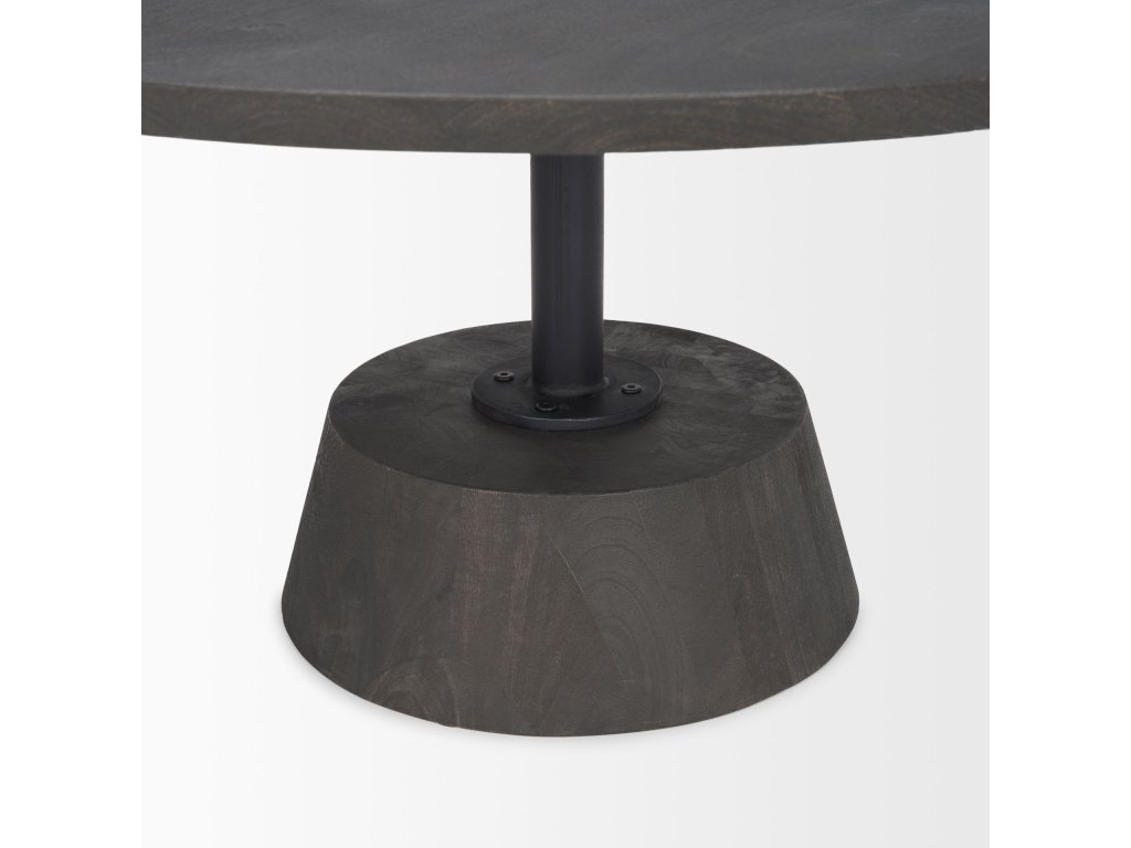 34L x 34W x 16H Dark Brown Wood w/ Black Metal Pedestal Base Round Coffee Table - image 8