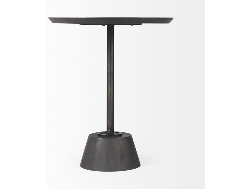 20" Round Dark Brown Wood w/ Black Metal Pedestal Side Table - image 6