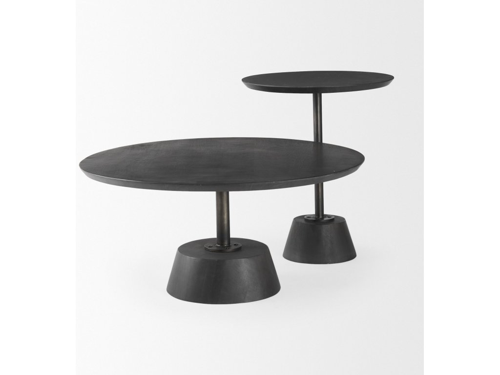 20" Round Dark Brown Wood w/ Black Metal Pedestal Side Table - image 8