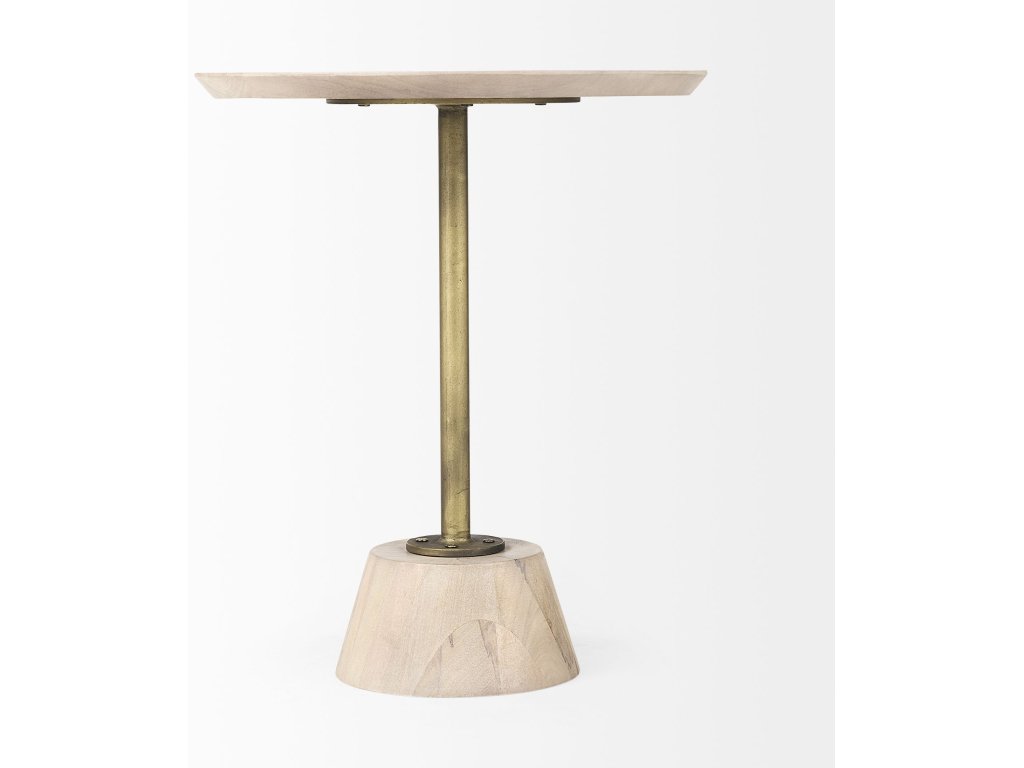 20" Round Light Brown Wood w/ Gold Metal Pedestal Side Table - image 4