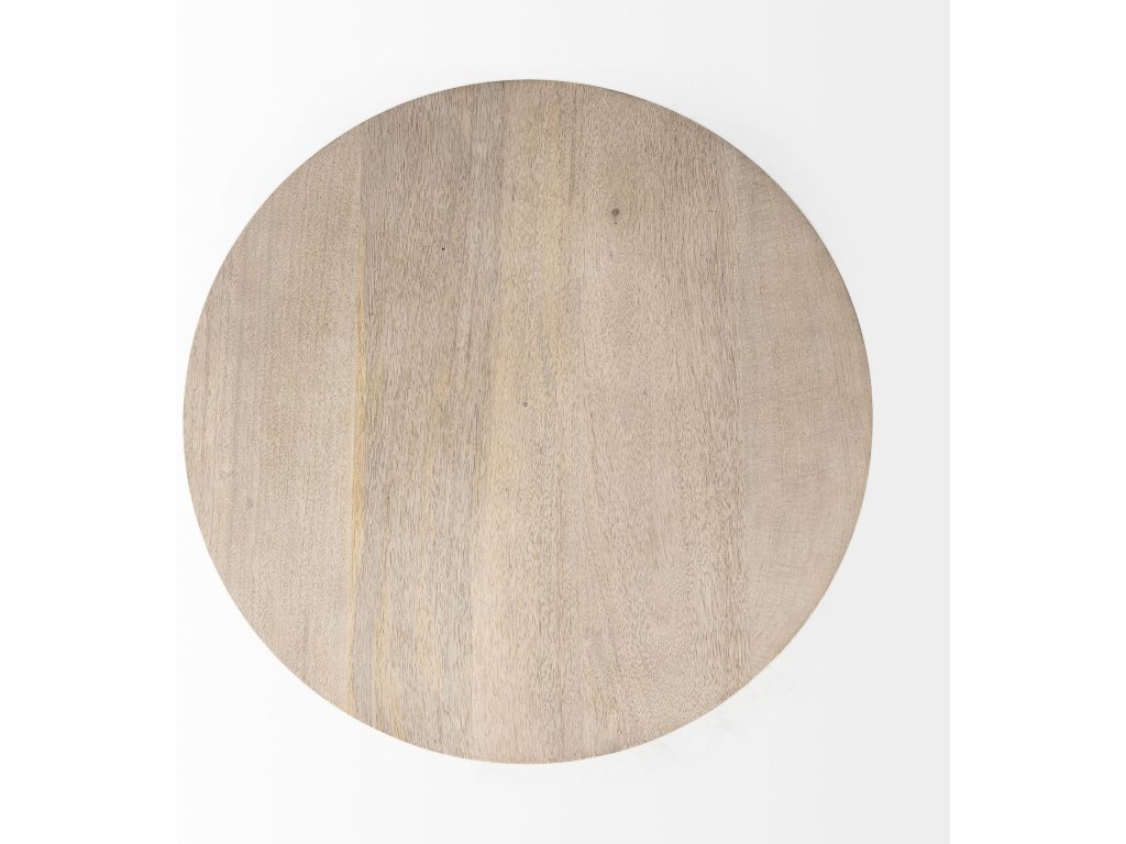 20" Round Light Brown Wood w/ Gold Metal Pedestal Side Table - image 5