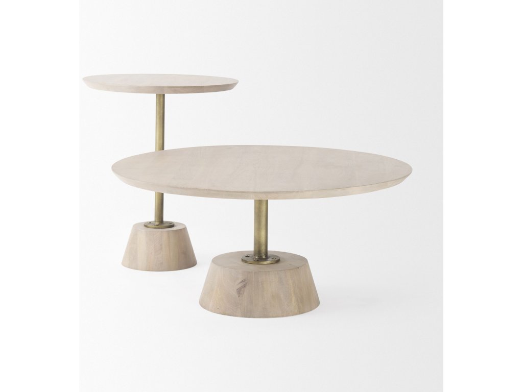 20" Round Light Brown Wood w/ Gold Metal Pedestal Side Table - image 6
