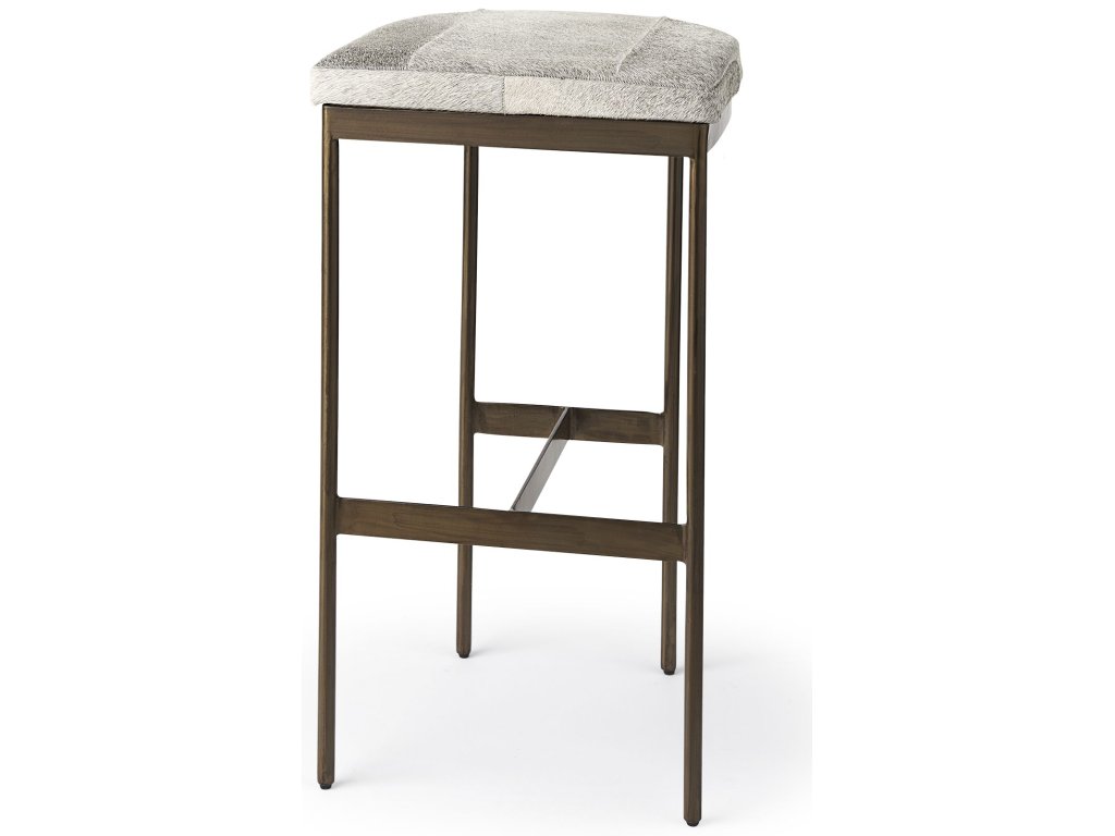 16.75 x 17.75 x 30 Hair-On-Hide Seat w/ Gold Frame Bar Stool - main image
