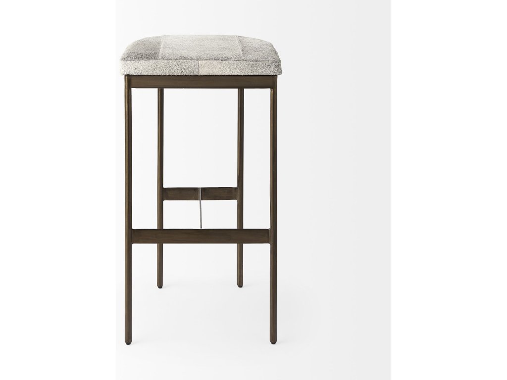 16.75 x 17.75 x 30 Hair-On-Hide Seat w/ Gold Frame Bar Stool - image 5