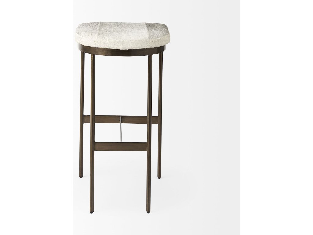 16.75 x 17.75 x 30 Hair-On-Hide Seat w/ Gold Frame Bar Stool - image 7