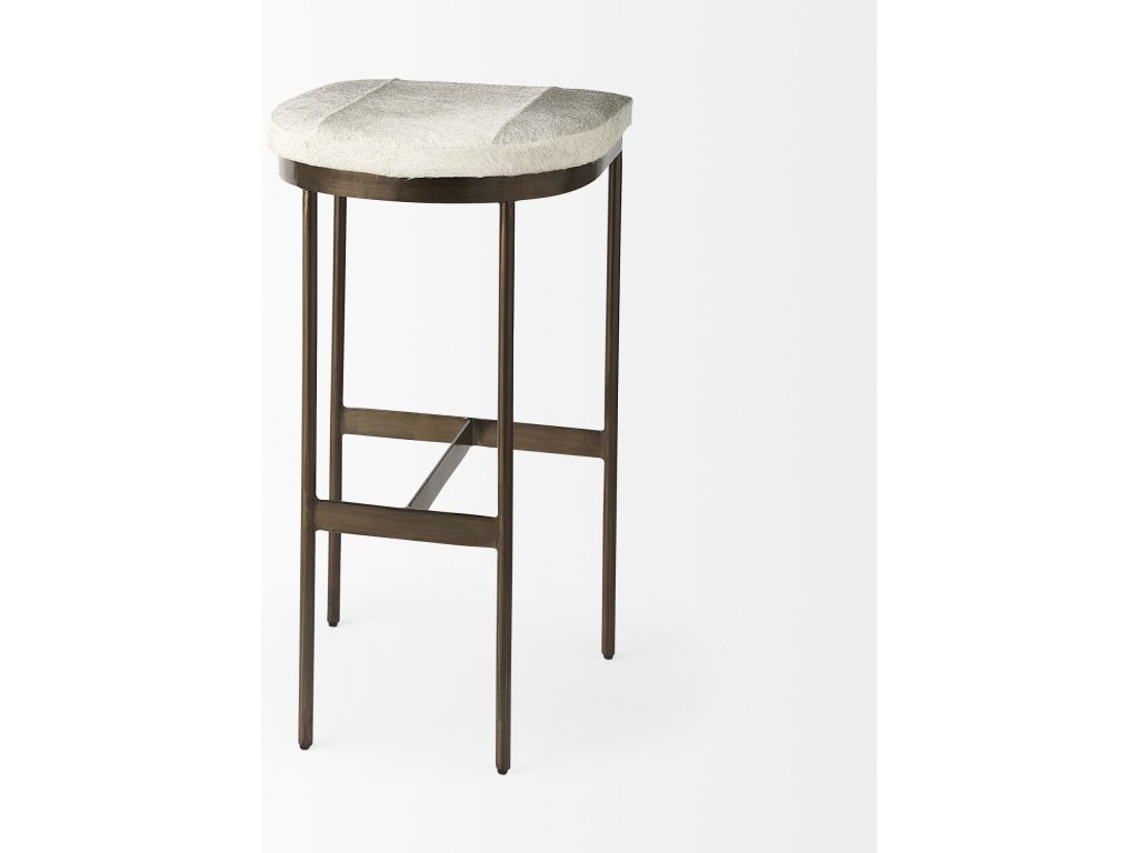16.75 x 17.75 x 30 Hair-On-Hide Seat w/ Gold Frame Bar Stool - image 8