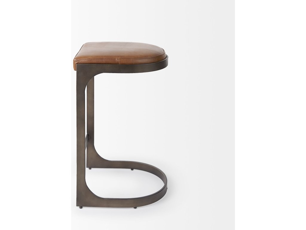 17L x 18W x 28H Brown Leather w/ Metal Frame Counter Stool - image 2