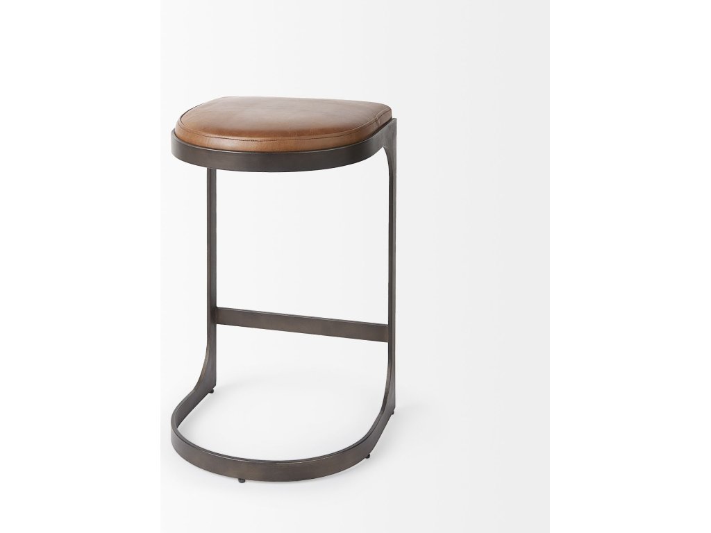 17L x 18W x 28H Brown Leather w/ Metal Frame Counter Stool - image 4