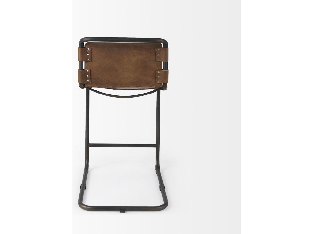 20.5 x 24.75 x 39 Medium Brown Leather w/ Iron Frame Counter Stool - image 4