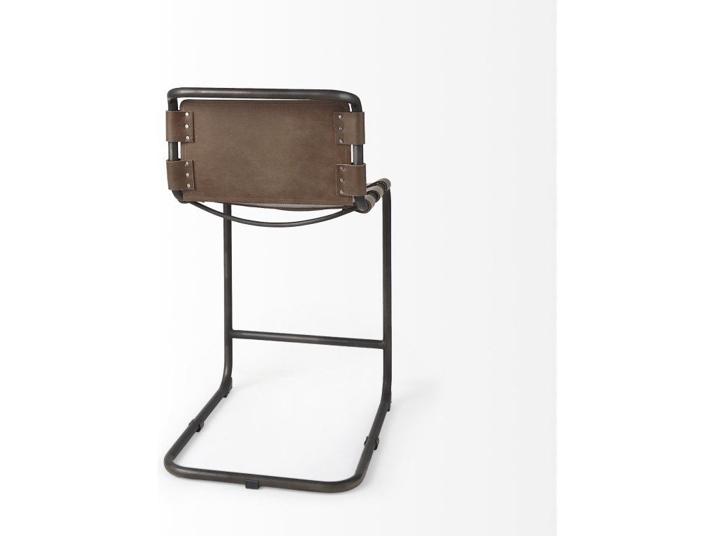 20.5 x 24.75 x 39 Medium Brown Leather w/ Iron Frame Counter Stool - image 5