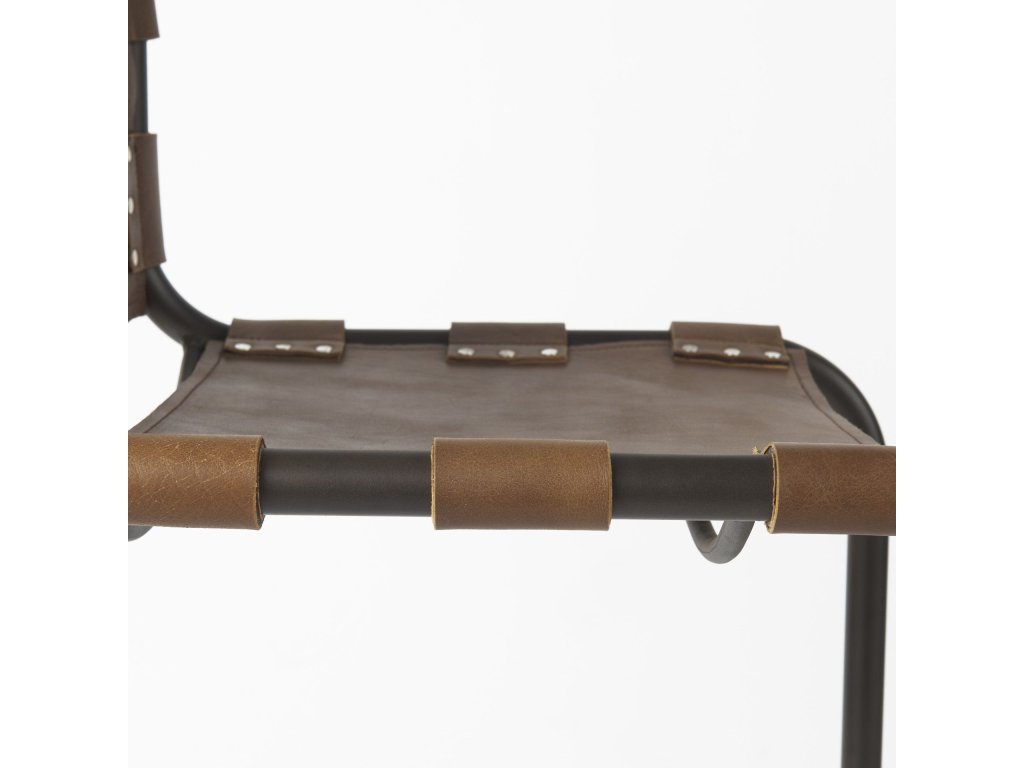 20.5 x 24.75 x 39 Medium Brown Leather w/ Iron Frame Counter Stool - image 8